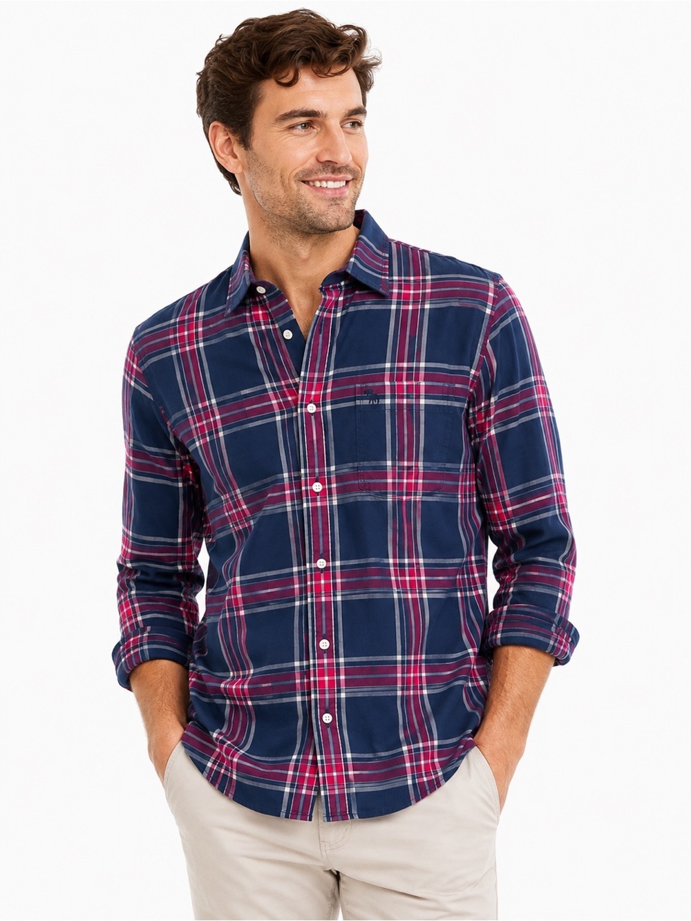 Abercrombie & Fitch Men’s XL Navy Red Plaid Button Down Shirt